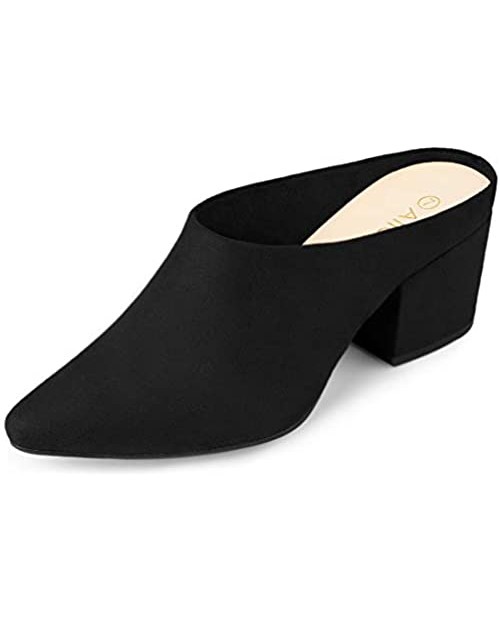 Allegra K Women's Pointed Toe Slip on Block Heel Slide Mules