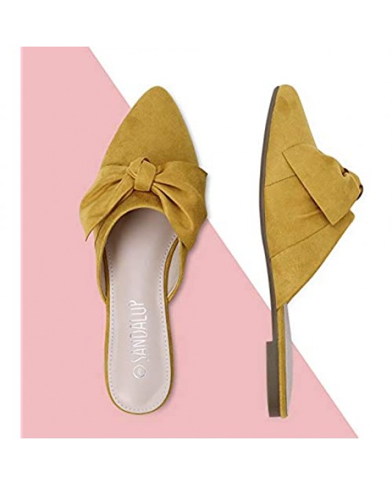 SANDALUP Mules Women Shoes w Pointed Toe and Elegant Bowknot