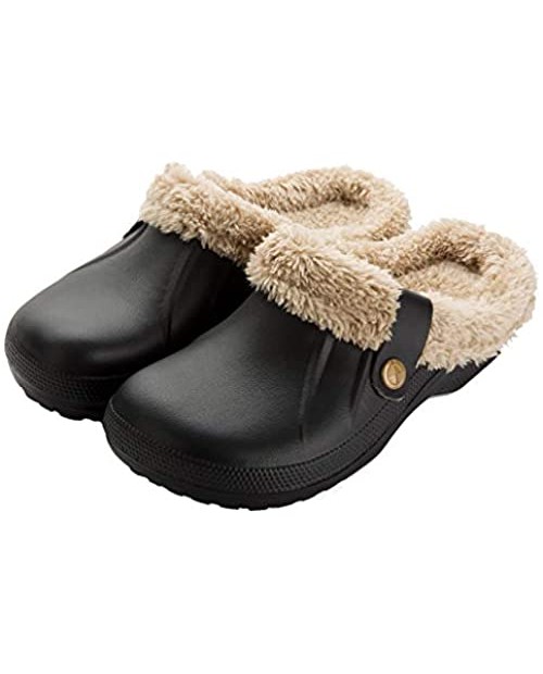 SMajong Men's Women's Waterproof Slippers Winter Lined Clogs Fur Garden Shoes Warm Plush Home House Slippers Indoor Outdoor Mules