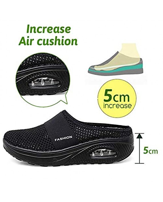 TBBY Women's Mules Clogs for Women Casual Air Cushion Platform Mesh Mules Sneaker Sandals for Female Lightweight Beach Shoes Outdoor Slippers