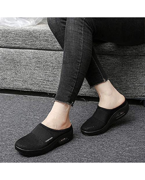 TBBY Women's Mules Clogs for Women Casual Air Cushion Platform Mesh Mules Sneaker Sandals for Female Lightweight Beach Shoes Outdoor Slippers
