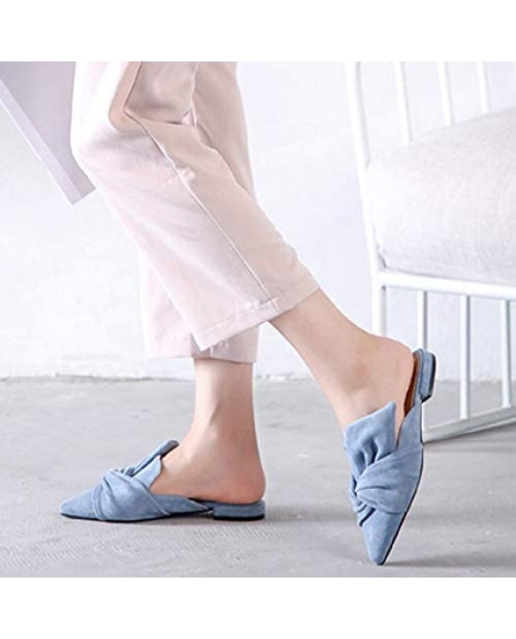 VFDB Women's Bowtie Mule Slippers Summer Pointy Toe Loafers Slip On Flat Shoes