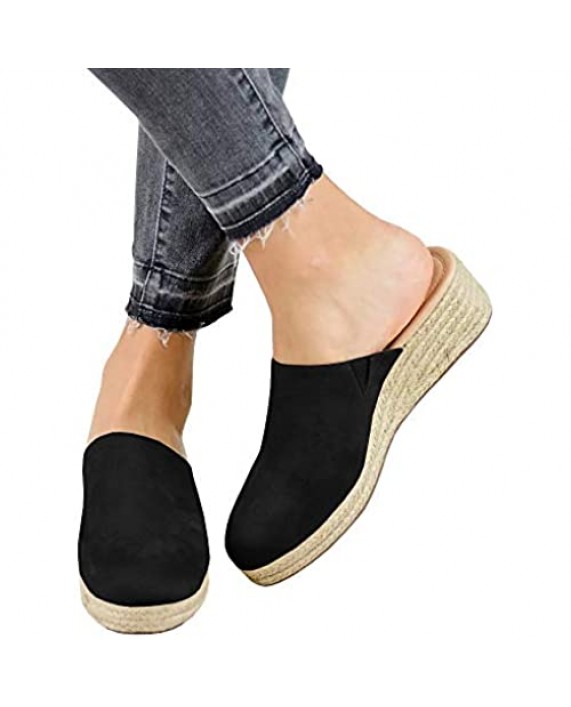 Womens Closed Toe Espadrilles Mule Wedges Sandals Slides Slip On Backless Loafers Shoes