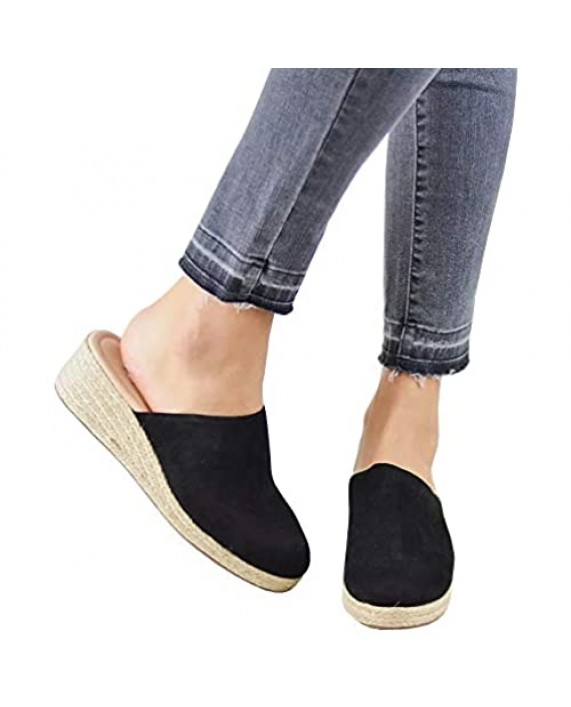 Womens Closed Toe Espadrilles Mule Wedges Sandals Slides Slip On Backless Loafers Shoes