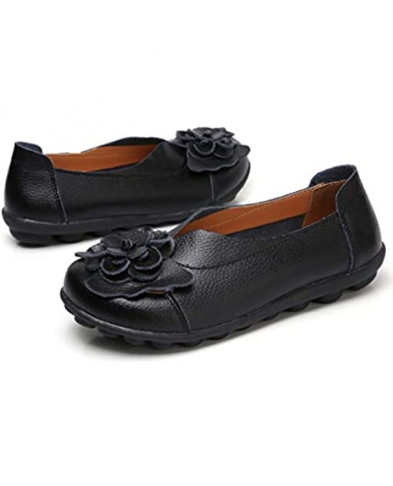 ANYUETE Women's Slip on Leather Loafers Comfortable Flat Shoes