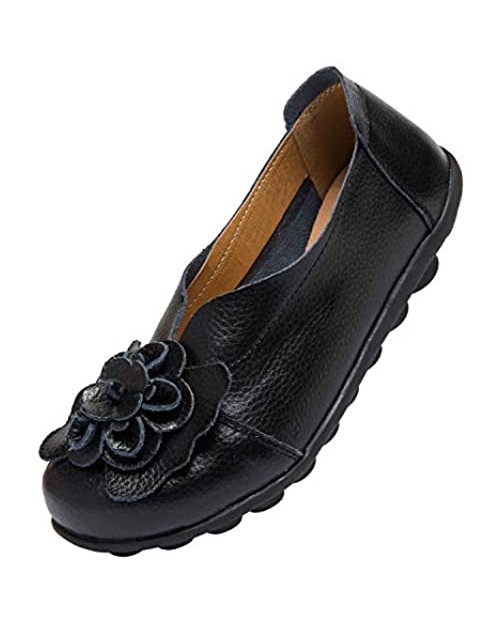 ANYUETE Women's Slip on Leather Loafers Comfortable Flat Shoes