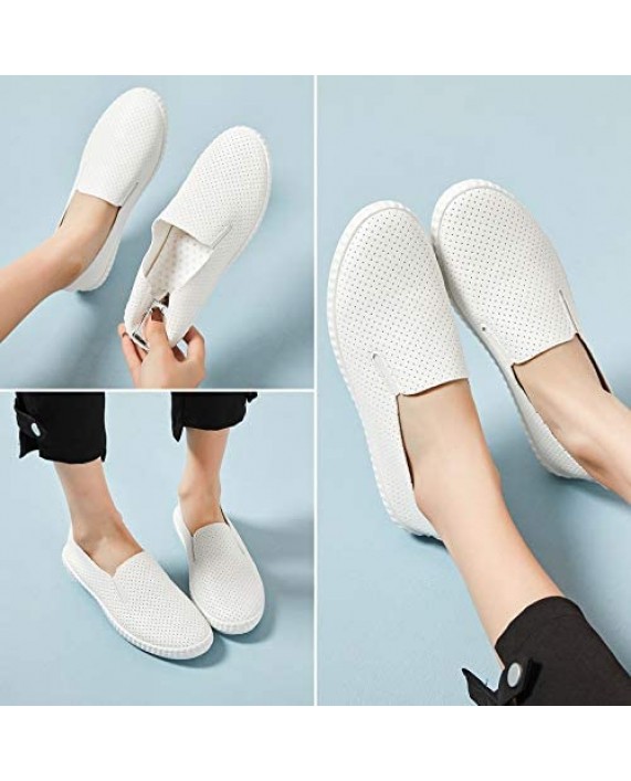 AOMAIS Women's Leather Casual Shoes Slip on Sneakers White Tennis Shoes Slip on Flats Loafers