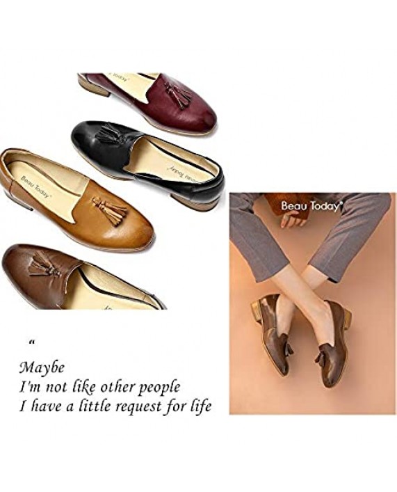 Beau Today Women's Soft Leather Slip Ons Loafers Stylish Tassel Flats