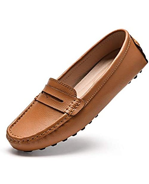 BEAUSEEN Women's Penny Loafers Leather Driving Moccasins Comfort Boat Shoes
