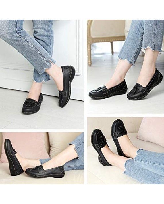 Flats Shoes Loafers for Women Classic Leather Loafers Casual Slip-On Boat Shoes Fashion Comfort Flat Driving Walking Moccasins Soft Sole Shoes