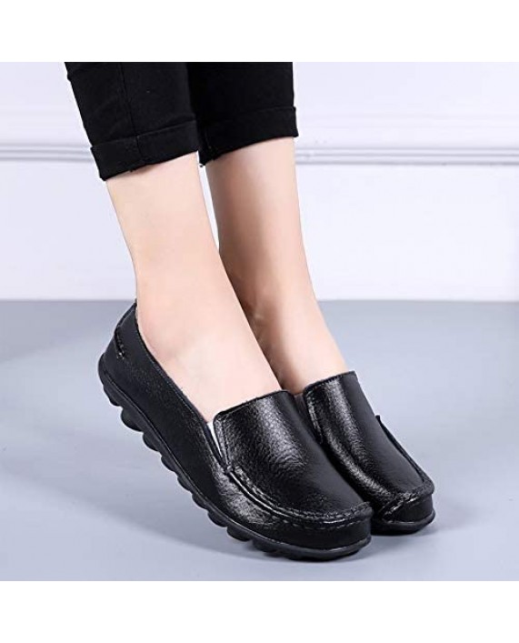 FUDYNMALC Loafers for Women Comfortable Slip On Dress Shoes Casual Leather Walking Flats Outdoor Driving Shoes