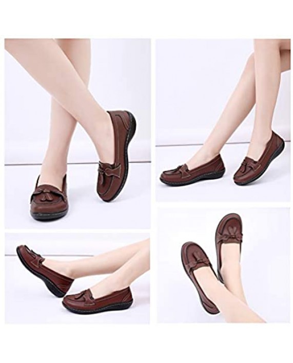 Maichal Loafers for Women Slip On Leather Comfort Rubber Sole Flats Shoes