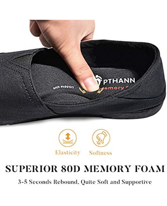 PTHANN Classic Black Flats Shoes Women with Arch Support Black Loafers for Women Canvas Shoes Walking Flats with Memory Foam Comfortable Non Slip On Shoes for Women to Wear Daily
