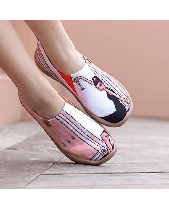 UIN Women's Lightweight Slip Ons Sneakers Fashion Flats French Lady Casual Art Painted Travel Shoes The Little Dress