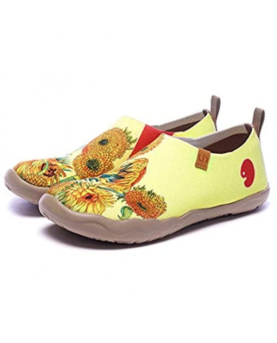 UIN Women's Slip On Flats Cute Casual Fancy Knit Art Painted Comfort Soft Floral Shoes French Style