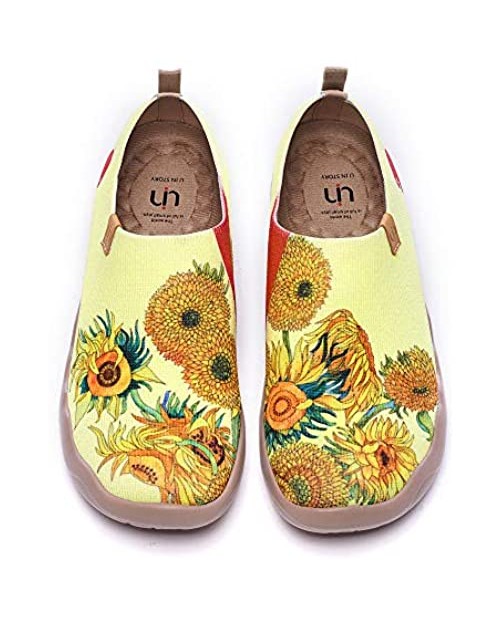 UIN Women's Slip On Flats Cute Casual Fancy Knit Art Painted Comfort Soft Floral Shoes French Style