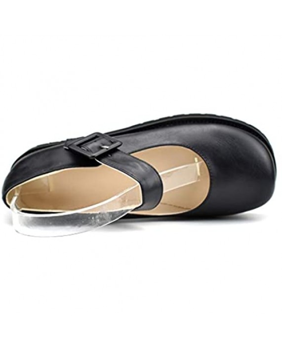 100FIXEO Women Fashion Mary Janes Shoes Vintage Buckle Strap Elegant Platform Flats Round Toe Concise School Shoes