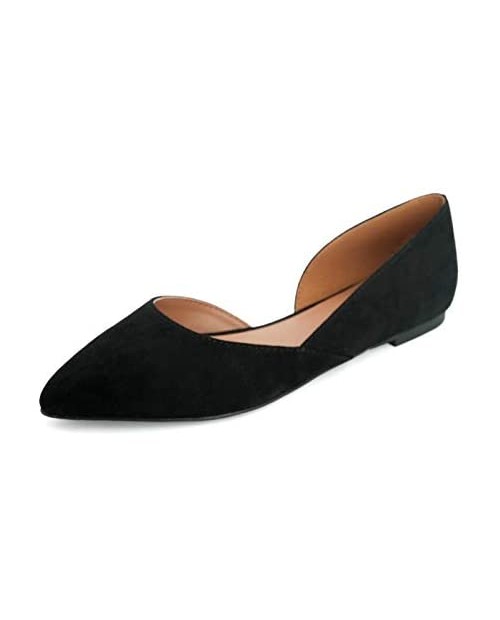 AOMO LOVE Women's Pointed Toe Suede D’Orsay Slip On Ballet Flat