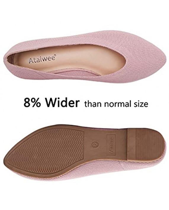 Ataiwee Women's Wide Width Flat Shoes - Pointy Toe Suede Cozy Anti-Skid Cute Slip-on Ballet Flats.