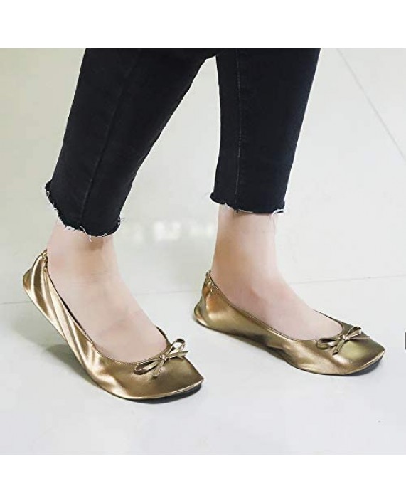 Ballet Flats Shoes -Women's Foldable Portable Travel Roll Up Shoes with Pouch