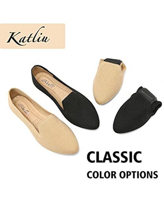 katliu Women's Knit Flat Shoes Comfortable Pointed Toe Ballet Flats Shoes Casual Slip On Flats