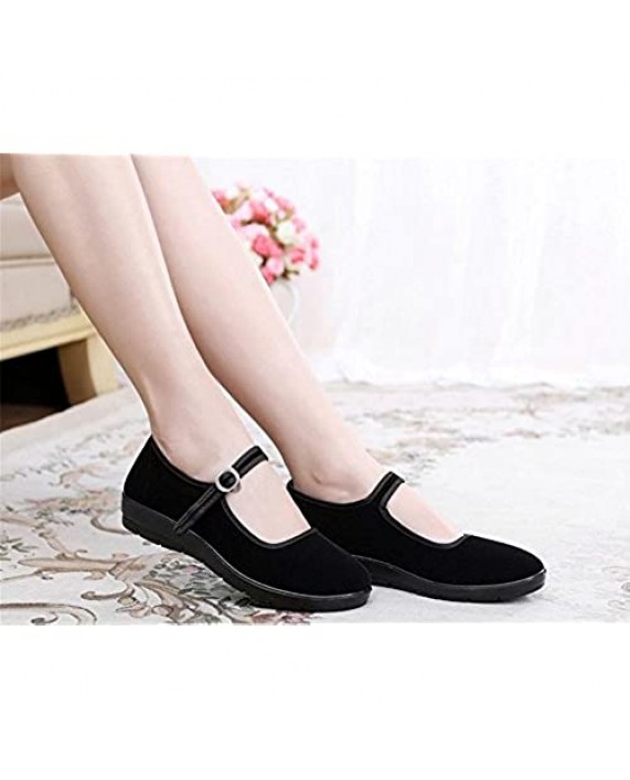 missfiona Black Cotton Mary Jane Dance Flat Old Beijing Cloth Walking Shoes for Women