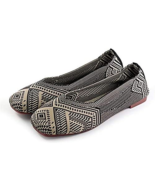 RVROVIC Women Flat Shoes Knitted Lightweight Slip-on Loafers Breathabel Soft Comfortable Ballet Flats