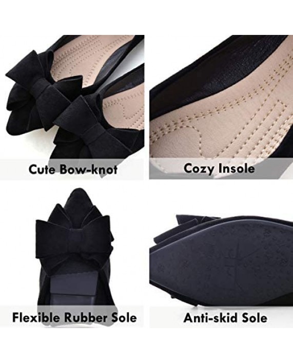 SAILING LU Bow-Knot Ballet Flats Womens Pointy Toe Flat Shoes Suede Dress Shoes Wear to Work Slip On Moccasins