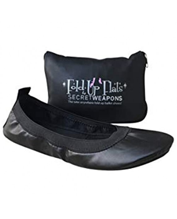SECRET WEAPONS Fold Up Ballet Flats-Foldable Ballet Flats Shoes-Portable Travel Shoes with Purse & Tote Carry Bag - Colours Black Silver Champagne and Leopard