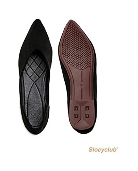 Slocyclub Women's Stylish Black Pointed Toe Knit Flats Ballet Flats Shoes Slip On Black Flats Shoes