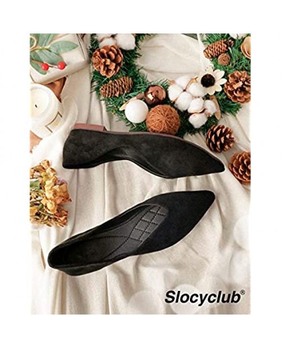 Slocyclub Women's Stylish Black Pointed Toe Knit Flats Ballet Flats Shoes Slip On Black Flats Shoes