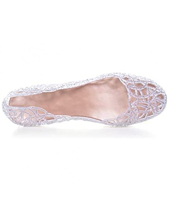 Stunner Women's Beach Jelly Shoes Slip On Crystal Summer Soft Hollow Ballet Flats