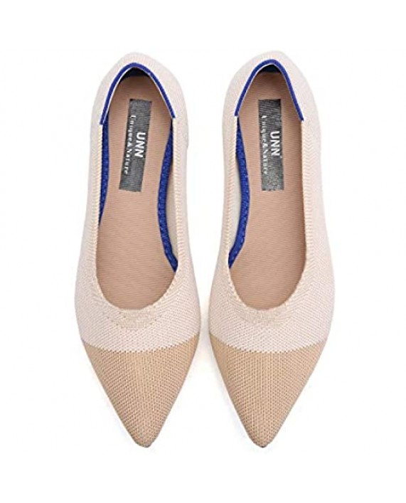UNN Women Pointed Toe Ballet Flats Solid Knit Loafers Walking Shoes for Work Shopping Wedding