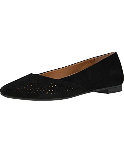 Vionic Women's Gem Carmela Perforated Detail Pointed Toe Flats - Ladies Flat Shoes with Concealed Orthotic Arch Support