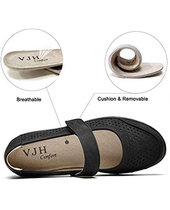 VJH confort Women's Mary Jane Flats Breathable Slip-On Light Weight Comfort Orthotic Casual Walking Shoes