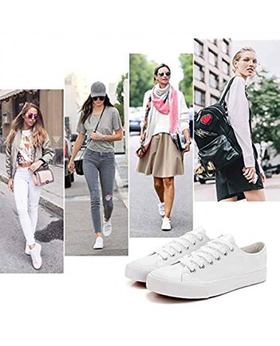 hash bubbie Womens White PU Leather Sneakers Low Top Tennis Shoes Casual Walking Shoes