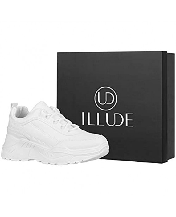 ILLUDE Women's Platform Lace up Sneaker Lightweight Casual Everyday Walking Fashion Chunky Sneakers Shoes
