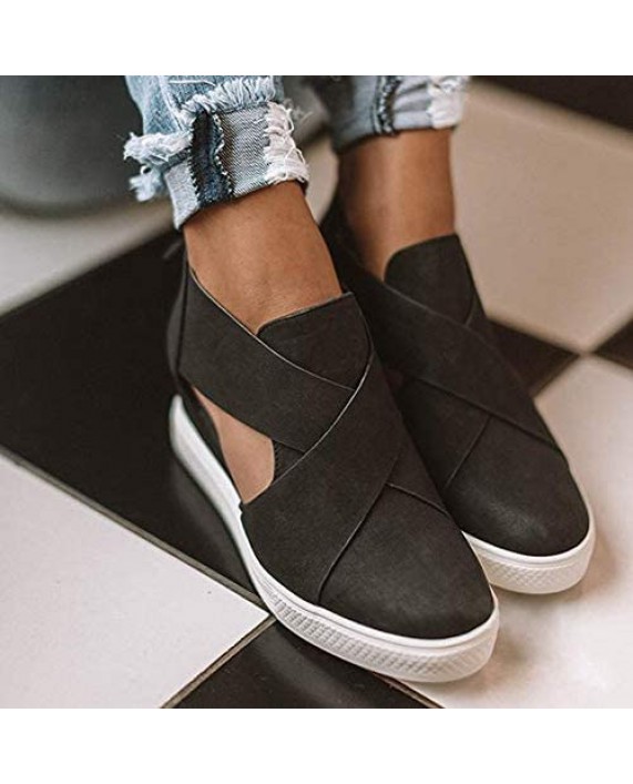 LAICIGO Women’s Crisscross Wedge Sneakers Cut Out Platform Closed Toe Slip-on Summer Sandals