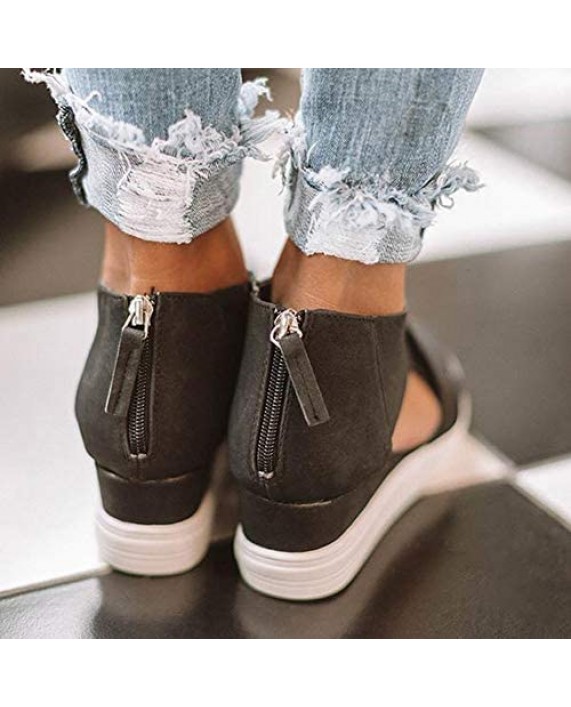 LAICIGO Women’s Crisscross Wedge Sneakers Cut Out Platform Closed Toe Slip-on Summer Sandals