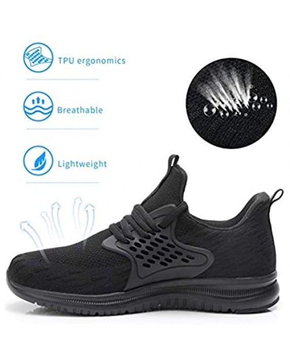 Akk Womens Lightweight Running Shoes - Breathable Walking Shoes Mesh Slip On Tennis Sneakers for Gym Workout Jogging Sports All Black 9.5