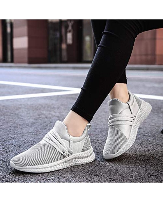 CAIQDM Womens Road Running Shoes Fashion Sneakers Tennis Walking Workout Casual Gym Athletic Comfortable Flats Grey