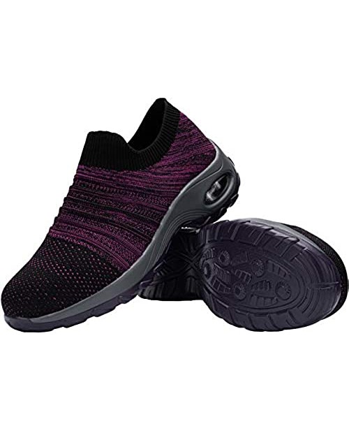 FENLERN Steel Toe Shoes for Women Lightweight Air Cushion Safety Sneakers Slip On Work Shoes Ladies Safety Toe Sock Sneaker Girls Walking Tennis Shoe