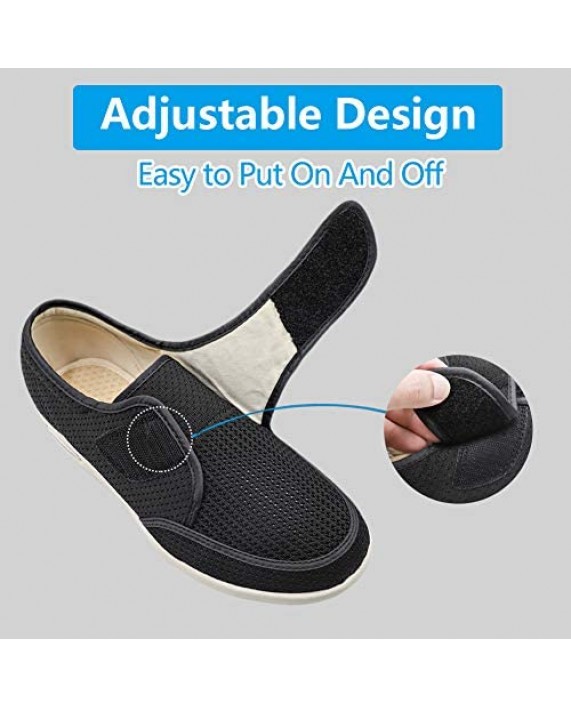 Mens Diabetic Edema Shoes Lightweight Walking Mesh Breathable Wide Sneakers Strap Adjustable Easy On and Off for Elderly Swollen Feet Plantar Fasciitis