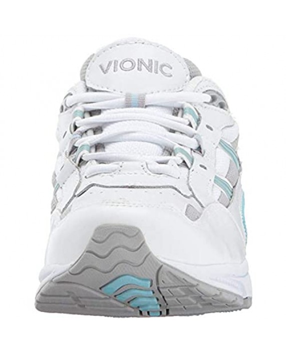 Vionic Women's Walker Classic Walking Shoes with Concealed Orthotic Arch Support White and Blue Leather 8.5 Wide US