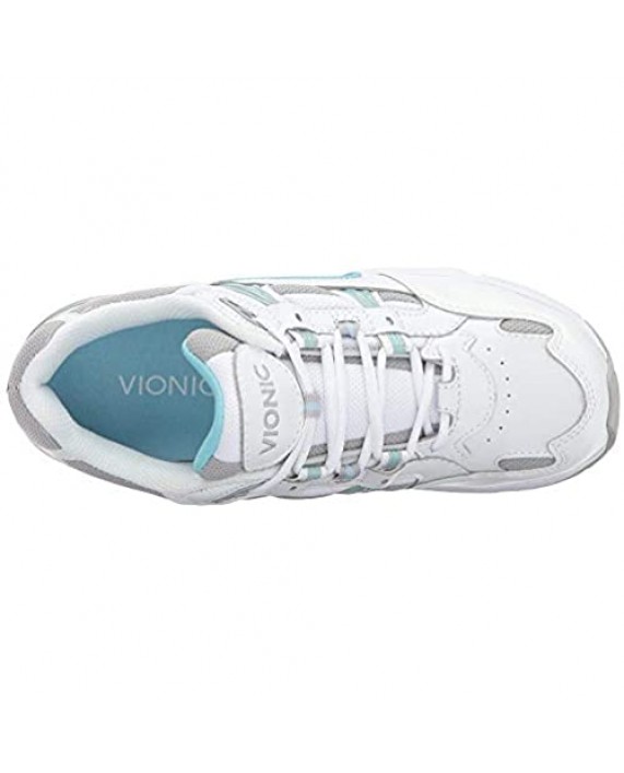 Vionic Women's Walker Classic Walking Shoes with Concealed Orthotic Arch Support White and Blue Leather 8.5 Wide US