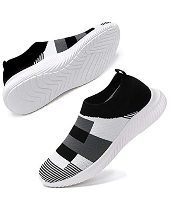 Women's Casual Color Block Walking Shoes Lightweight Breathable Mesh Athletic Running Shoes Fashion Slip-on Sock Sneakers Comfort Work