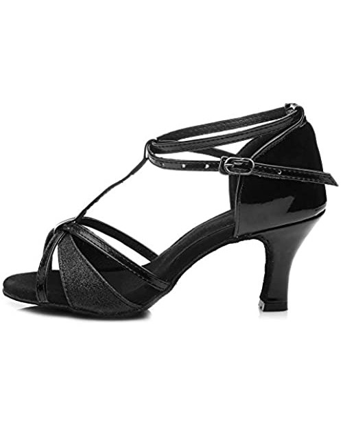 HROYL Women's Glitter Dance Shoes Latin Salsa Ballroom Performance Wedding Party Dance Heels Model US-255