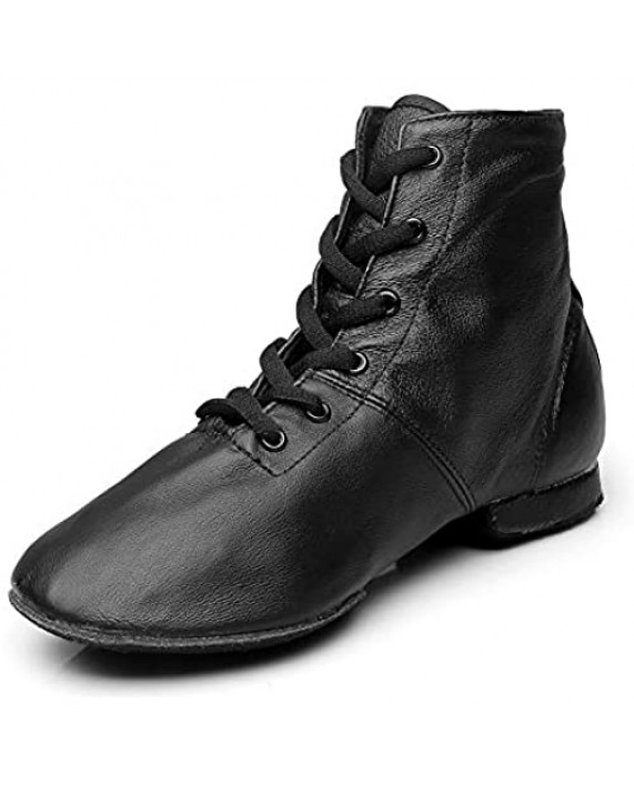 MSMAX Women Lace up Jazz Boots Split Sole Black Dance Sneakers