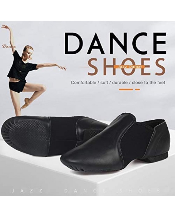 SWDZM Women's Jazz Dance Shoes Leather/Stretch Canvas Upper Slip-on Jazz Shoe with Elastics for Women and Men's Ballroom Performance Practice Dance Shoes US-359