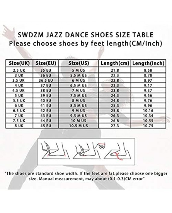 SWDZM Women's Jazz Dance Shoes Leather/Stretch Canvas Upper Slip-on Jazz Shoe with Elastics for Women and Men's Ballroom Performance Practice Dance Shoes US-359